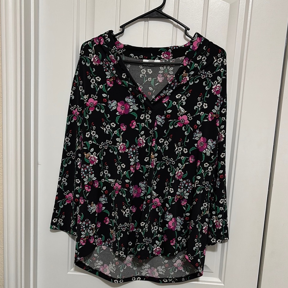 Charter Club Floral Black and Pink Women's Top